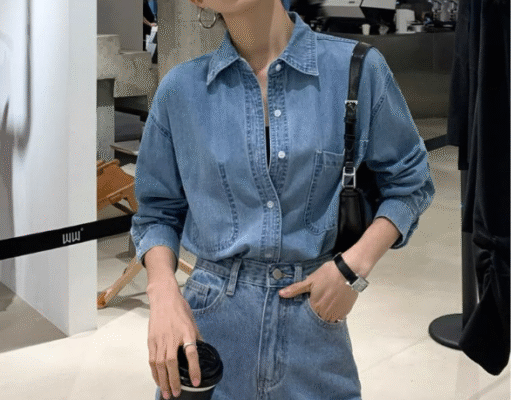 Sơ mi denim dài tay