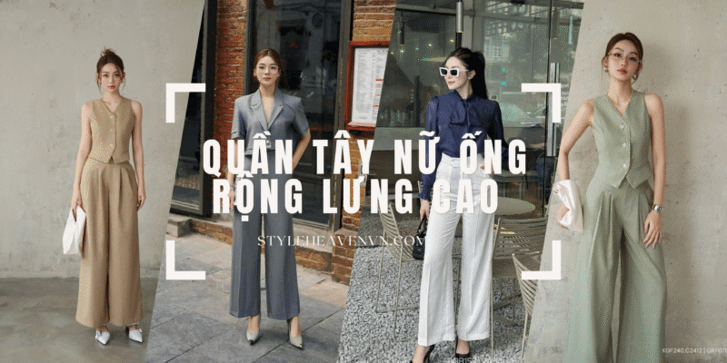 quần tây nữ ống rộng lưng cao